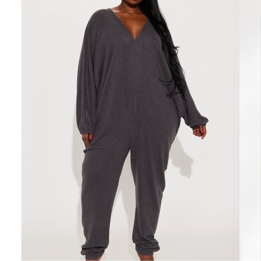Fashion Nova Dark Gray V-Neck Jumpsuit